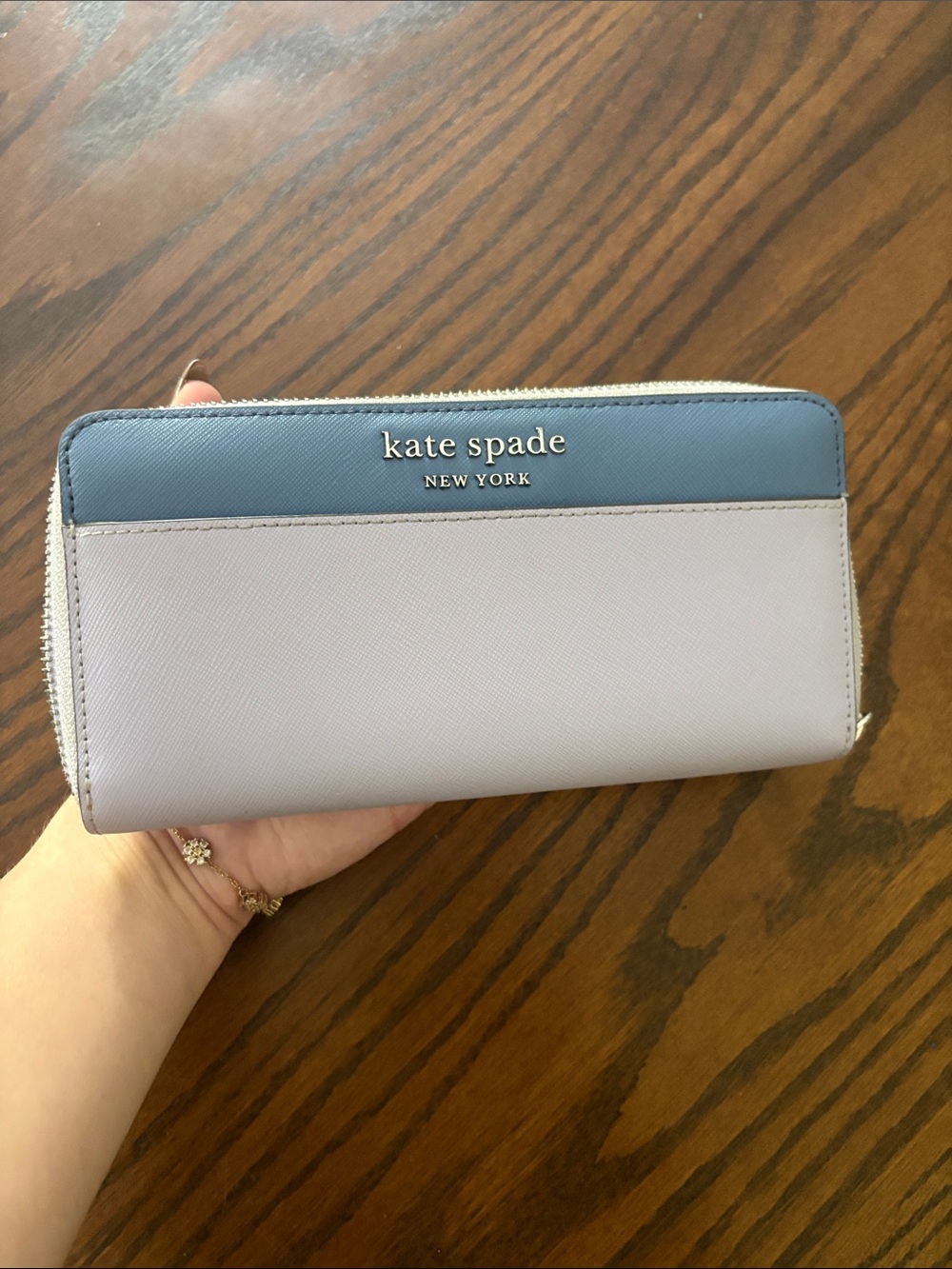 kate spade Two-Tone Lavender Zip Wallet with Gold Logo